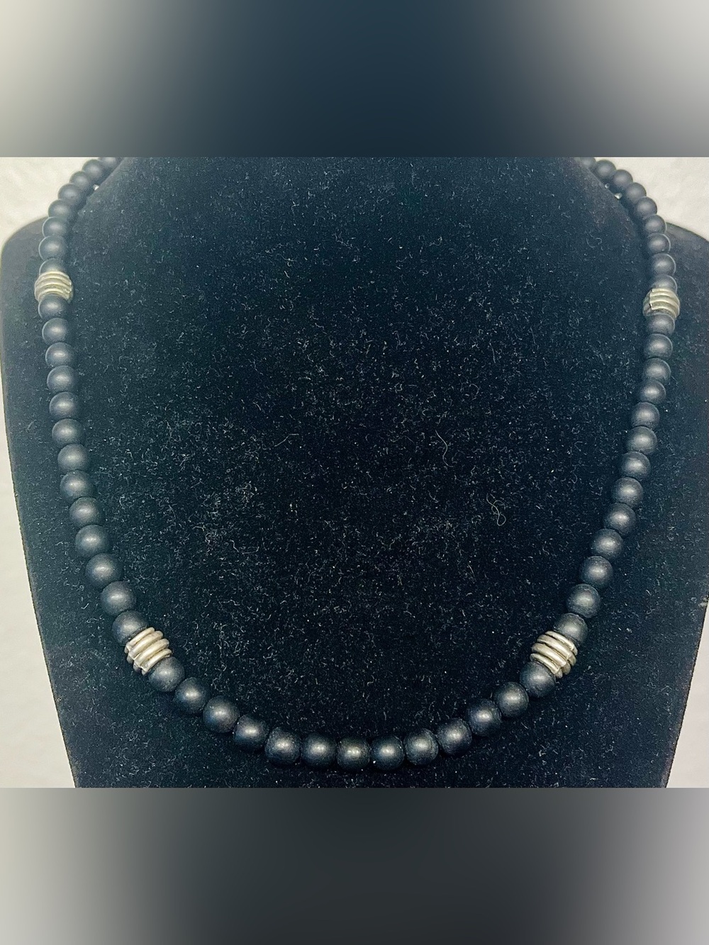 Waykins Silver-Tone and Dark Grey Wood Surfer Beaded Necklace